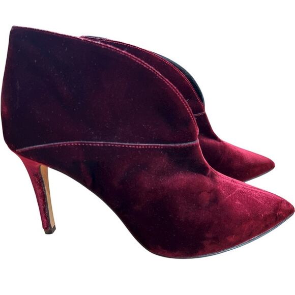 Boden Velvet Pointed Toe Stiletto Heel Ankle Booties Sz 39 Red Power Vamp Street - Picture 1 of 12